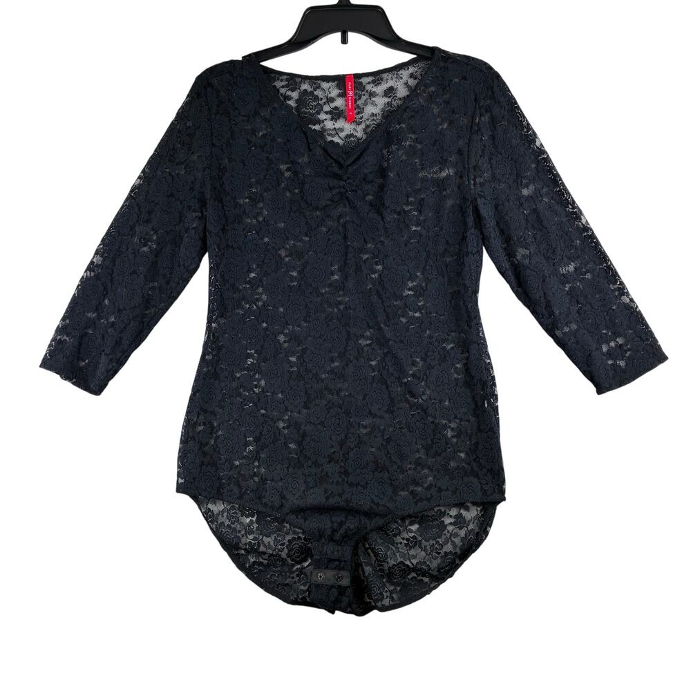 Ruby Ribbon Sheer Black Lace Bodysuit Size XL Snap Button Crotch Dark Romantic